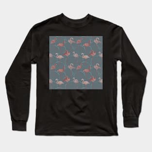 Walk with pink flamingos on grey Long Sleeve T-Shirt